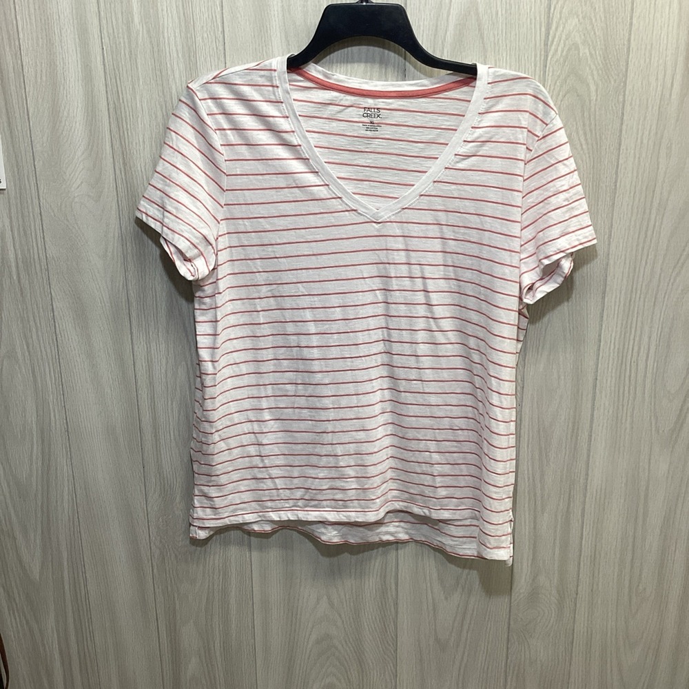 FALLS CREEK Women's (Size XL) T-Shirt V-Neck Short Sleeve Striped Cotton Poly